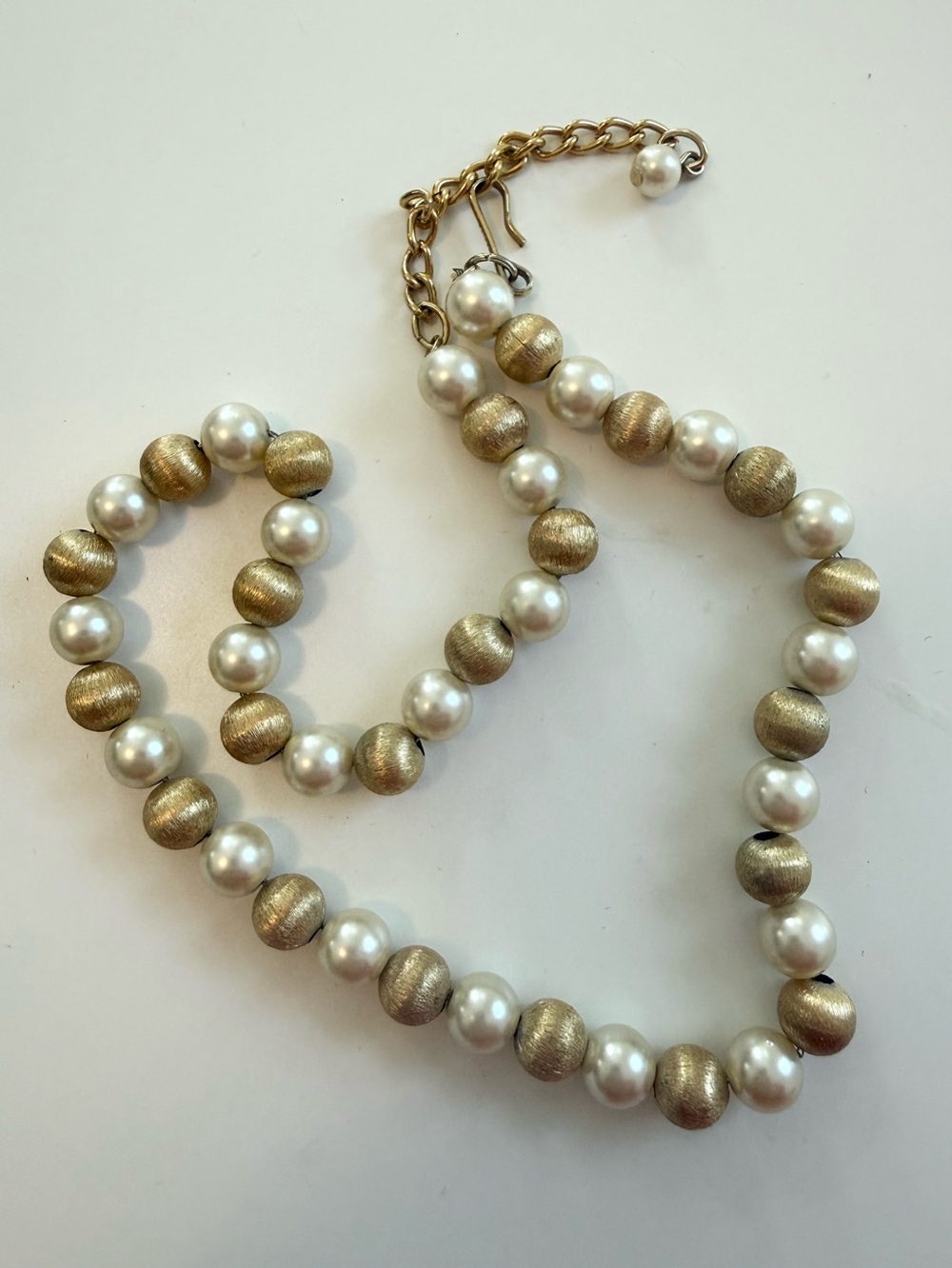 Gold and White Faux Pearl Beaded Necklace